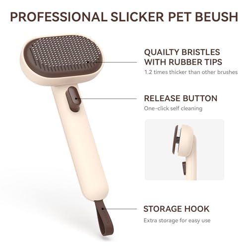 Image of Aumuca Cat Brushes for Indoor Cats Dog Hair Brush for Shedding Long or Short Haired Cats Grooming Deshedding Brush for Dog Kitten Horse Massage Removes Loose Fur, Brown