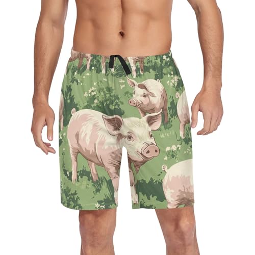Men's Short Pajama Bottoms Pig Farm Animal Home Casual Sleep Pants4