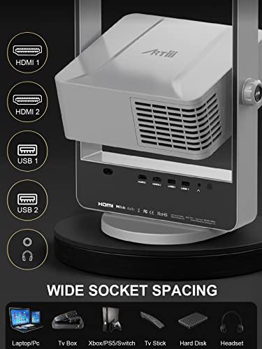 Artlii Rubicon Outdoor Projector, 4K Projector, Auto Focus&Keystone, Dolby Audio, Anti-Direct Eye Protection, 2X10W Speakers With Bass Effector, 5G Wifi/Bluetooth/Usb/Hdmi #TOP5