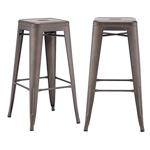 DUHOME Tabouret de Bar Industriel Chaise Salle à Manger Lot de 2 Tabouret Empilables Siège Bistrot Cadre en Métal pour Cuisine Restaurants (Marron...
