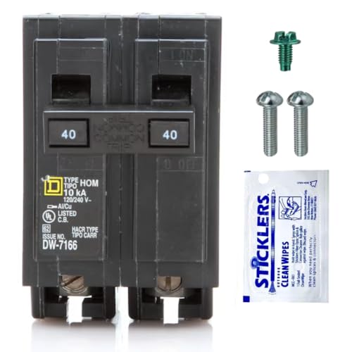 FalconSupply Genuine Square D HOM240 Circuit Breaker Kit Bundle (1 Pack), 40 Amp (40A) Double Pole, 120/240V, 10kAIC, UL Listed, Plug-On for Homeline Load Centers & Panel Box, New Replacement