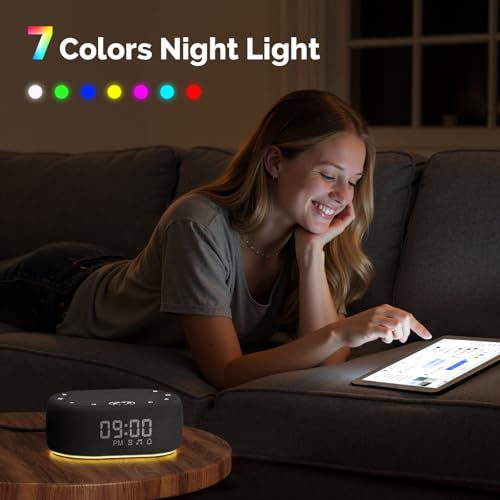 1Mii White Noise Sound Machine with Alarm Clock, Pink Noise Maker for Baby Adult Sleeping, 30 Soothing Sounds, Easy App Controlled, Dimmable 7-Color Night Light, Sleep Timer, 30 Volume Levels - Black - Thumbnail 7