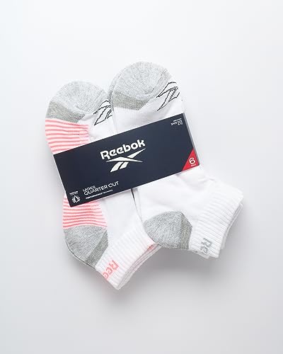 Image of Reebok Womens Quarter Socks 6 Pack Comfort Cushioned Athletic Socks | Moisture-wicking Fabric Keeps Feet Dry, Flexible Knit Hugs the Arch, Plush Footbed Absorbs Shock