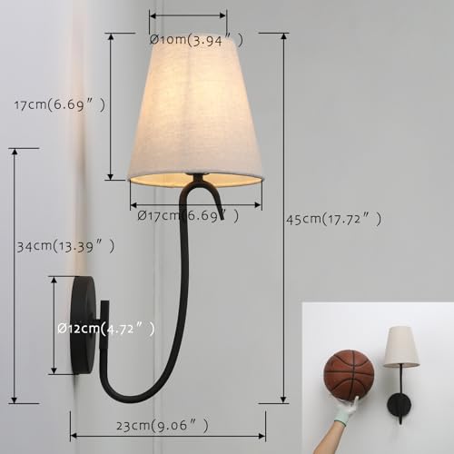 Image of Swan Neck Wall Sconce Fixture 1-Light with Linen Fabric Shade, Indoor Hardwired Rustic Boho Wall Light for Living Room Bedroom Bedside Nightstand Light