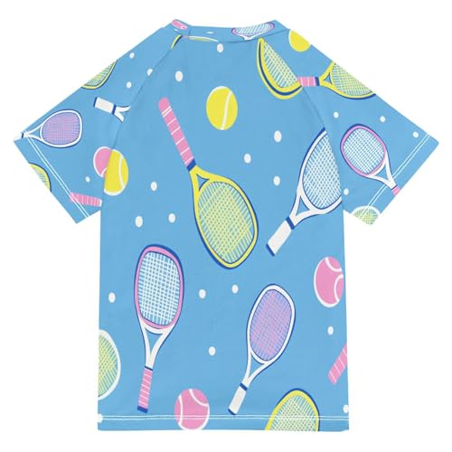 Boys Short Sleeve T-Shirts Tennis Blue Sport Rashguard Kids Swim Shirts Sun UPF 50+2