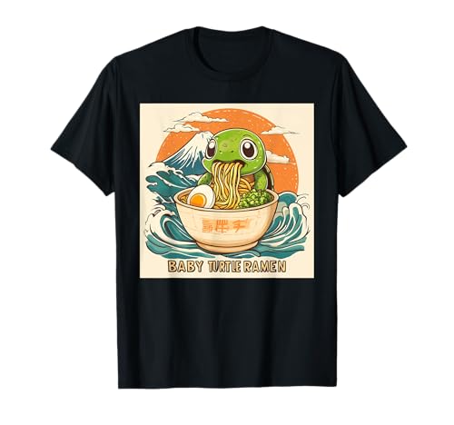 Atardecer Japanese Wave Art Monte Fuji Baby Turtle Ramen Camiseta
