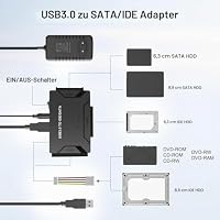 Gbformat 5Gbps USB3.0 zu IDE/SATA Festplatte Adapter Für 2,5/3,5 Zoll IDE SATAHDD FestplatteAdapter Konverter SATA USB Adapter Für Windows 11/10/8/7/XP/Vista Mit SATAKabel,USB-Kabel,12V/2A Netzteil – Ansicht 3