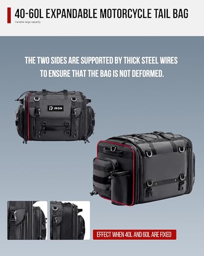 image for RIDEIRON Motorcycle Tail Bag, Expandable Motorcycle Travel Luggage Bag