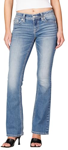 Miss Me Women's Silver Patch Fleur De Lis Faux Flap Pockets Mid-Rise Bootcut Jeans2