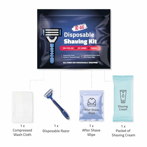Compact Shaving Kit – Travel Shaving Essentials for Men & Women | Includes Disposable Razor, Shaving Cream, Washcloth & Aftershave Wipe | Hygiene Kit for Travel, Work & Emergencies (Black) - Thumbnail 2