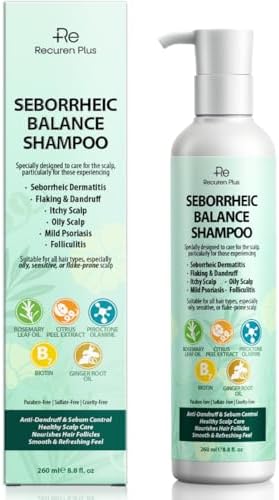 Recuren Plus Seborrheic Dermatitis Shampoo for Folliculitis & Acne: Psoriasis Treatment & Scalp Antifungal Shampoo, Dandruff Shampoo, Dry Itch Scalp & Flake Control — Sulfate-Free, Nourishing