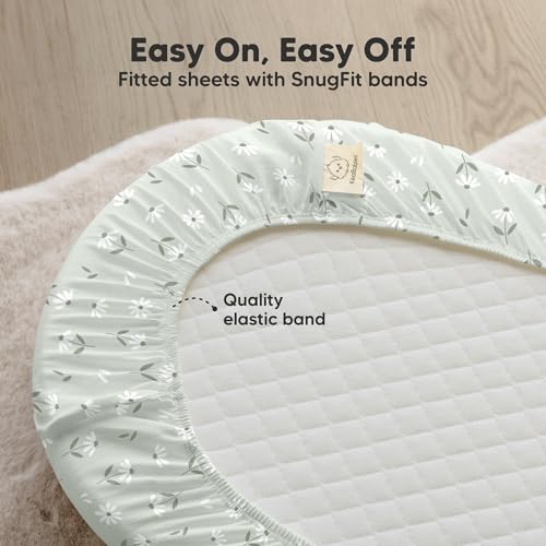 Image of 2pk Organic Baby Bassinet Sheets Boys, Girls, Fitted Sheet (Daisies) | 100% Cotton Bassinet Mattress Sheets, Compatible with Halo Bassinest Swivel Sleeper, Graco, Baby Delight, Universal Fitted