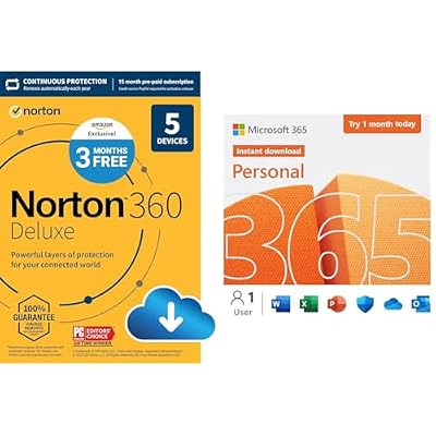 Norton 360 Deluxe, 2024 Ready, Antivirus software for 5 Devices + Microsoft 365 (Office) 1-Month | Activation Required | Auto-renewing