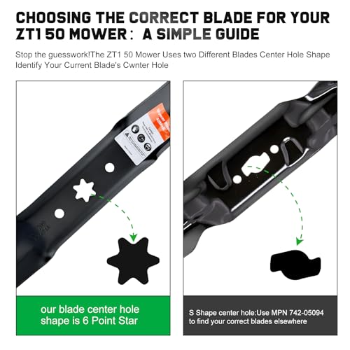 Image of Grasscool ZT1 50 inch Deck Cub Cadet Mower Blades Replacement 942-05052A | Fits Ultima ZT2 Enduro XT1 XT2 LT50 Zero Turn Lawn Tractor Riding Parts,6 Star High Lift Bagger Sharp Cuts Mow Side Discharge