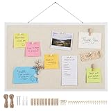 Thboxes Cork Board with Linen, 24' x 18' Double-Sided Bulletin Board Corkboard for Wall Picture Display Framed Vision Boards for Home Office School Pin Boards with 20 Pushpins &10 Clips