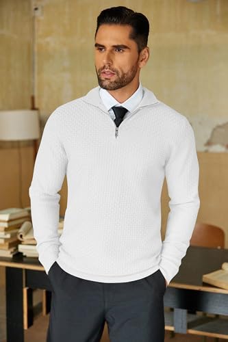 COOFANDY Coltrui Heren Longsleeve Winter Gebreide Trui Warm Noors Half Zip Business Troyer Mannen Werkpullover Zwart L