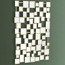 Gold Modern Wall Mirror - 45"30" Large Metal Framed Decorative Mirror, Unique Mosaic Design Wall Mirrors for Living Room Entryway Hallway Home Art Decor