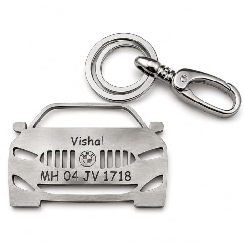 Image of Personalized Stainless Steel Key Chain /Key Ring | Durable, Compatible with All Models | Customized Car Number Plate | Ideal Gift for Him (Silver)