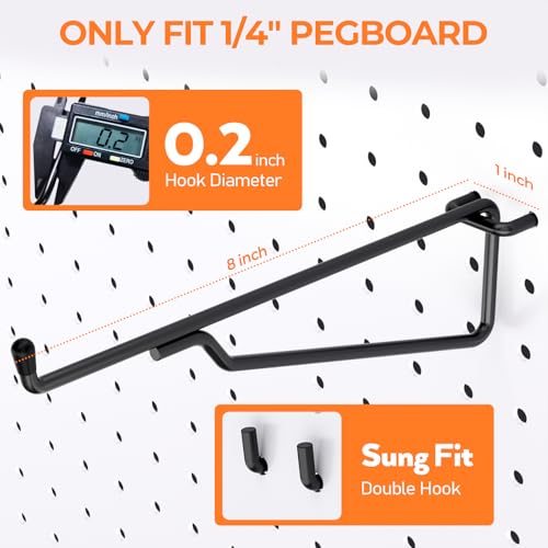 INCLY 8" Pegboard Shelf Hooks, 8 Pack Black Pegboard Shelf Brackets Hooks, 1/4 Inch Peg Board Organizer Accessories Display and Storage Rack for Garage Workbench Craft Room Office by INCLY - Image 3