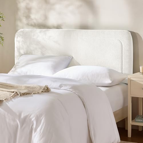 Hearth & Harbor Full Headboard Only Floating Wall Mounted Headboard Full Size Easy Assemble Upholstered Peel and Stick Headboards 3D Soundproof Bed Wall Panels Boucle Stick on Headboards White