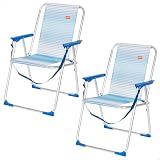 AKTIVE Pack de 2 sillas Plegables multiposición para Playa, jardín, terraza o Camping, Rayas Azul y Blanco, 44x45x76 cm, Topes antivuelco, Soporta 110 kg, Asa de Hombro Transporte (85492)