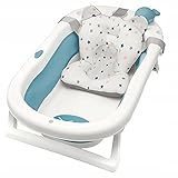 Primabobo My Toy klappbare Badewanne für Babys im Alter von 0-36 Monaten, Neugeborenenwanne mit rutschfesten Füßen, Ergonomischem Kissen und abnehmbarem Spielzeug, blau