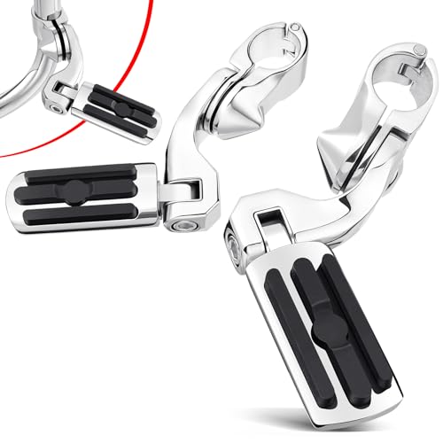 Image of Benlari Motorcycle Adjustable Highway Footpegs Style 2 Chrome Short Angled Fit for Harley Touring Street Glide Softail Dyna Sportster fits 1 inch(25mm) 1-1 /4 inch(32mm) Engine Guard