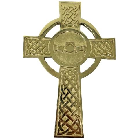 Exclusively Irish Claddagh Cross Wall Hanging Decor Irish Celtic Cross Gift for Home, Wedding (Brass, 5 x 7.7 x 0.3 in) Cover