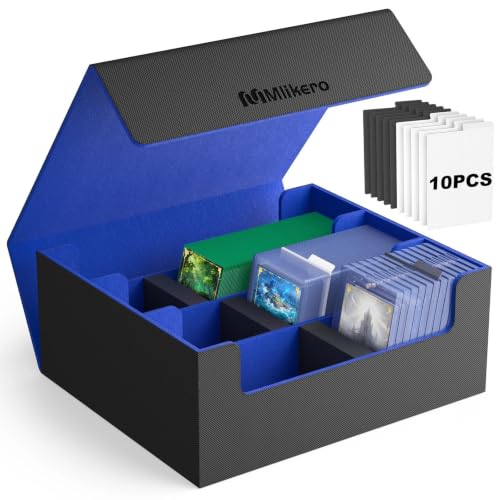 Image of Mlikero Card Deck Case for Trading Cards 1800+, Trading Card Storage Box Fits Toploader and Magnetic Card Holder, Leather Magnetic Closure Deck Box Fit for MTG, TCG (Blue)