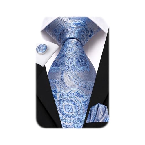 Image of Dubulle Mens Paisley Floral Silk Tie for Men Striped Necktie and Pocket Square Cufflinks Set Wedding Business