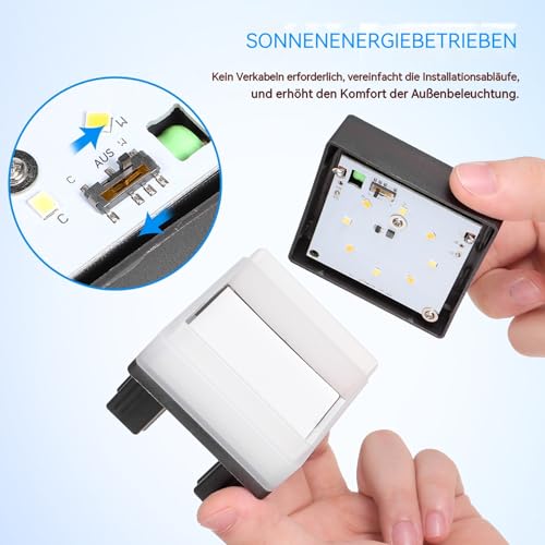 UKCOCO 2 Stk Solar Pfostenleuchten Outdoor - IP55 Wasserdicht Zaunlampen für 6.5x6.5cm Pfosten, Led Solarleuchten für Garten & Terrasse, Kaltweiß/Warmweiß