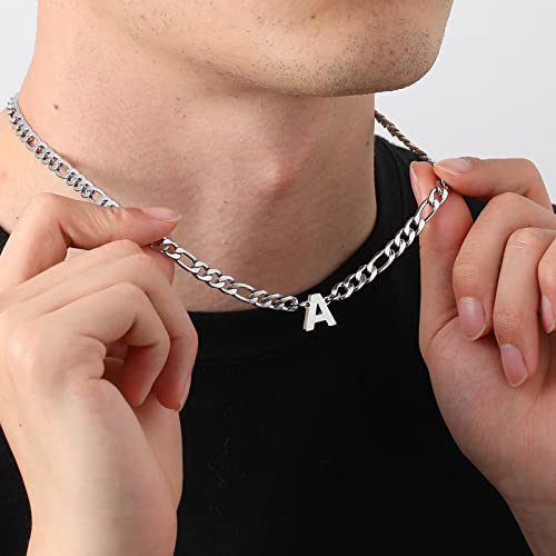 Glitto Letter K Initial Chain Necklace For Men Boys Stainless Steel Alphabet K Initial Pendant Figaro Chain Jewelry Gifts Silver #TOP2