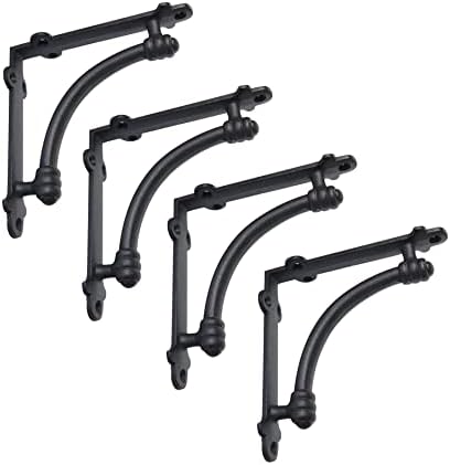 NACH Half Round Wall Mount Shelf Bracket, Decorative Brackets for Shelving, Heavy Duty Cast Iron, DIY Projects, Hardware Included, 4 Pack, Black Finish, 5.5x5.5x1.2 inch, JS-90-064S