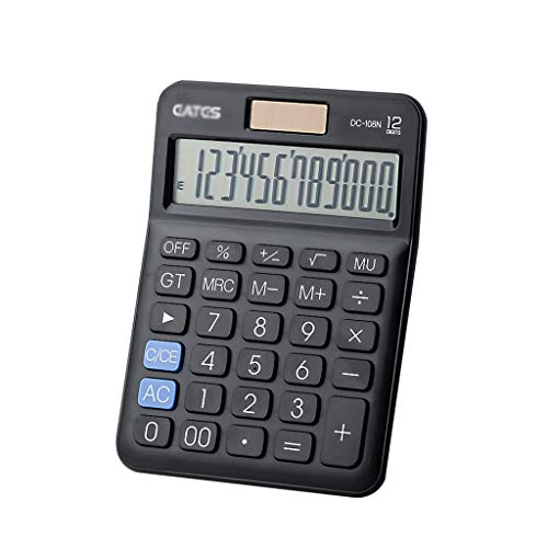 Electronics Calculator Large LCD Display and Large 12-Digit Solar Battery Basic Calculator, Solar Battery Dual Power Office for Students (Color : Black)