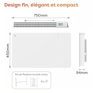 CIARRA Radiateur Céramique et Film Chauffant 1500W - WiFi Chauffage Mural Intelligent PID pour Salon/Salle de Bain (10-20㎡) - Chaleur Homogène - Anti-Gel - CBHTD15A-W