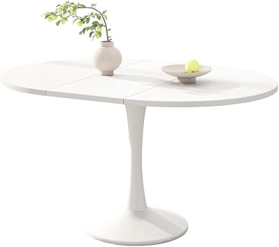 Modern Extendable Round Dining Table, 100-140cm Elegant Wood Kitchen Table for 4-6 People Coffee Table for Kitchen & Dining Room