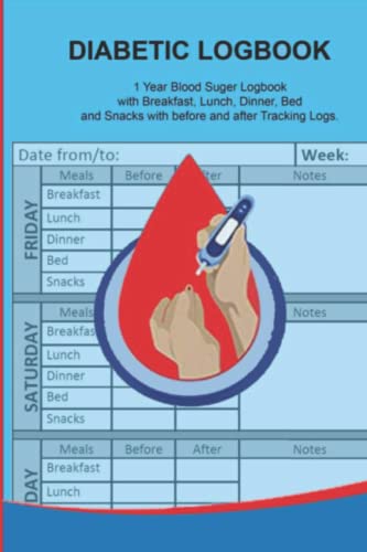 Diabetic Logbook: For Daily Tracking and Monitoring of your Blood Glucose Levels. 1 Year or 60 Week Review Sheets.