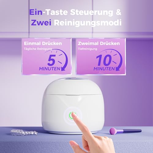 MICTUL Ultraschallreinigungsgerät, 45kHz Dental Pod Ultraschallreiniger für Zahnersatz, Zahnspange, Aligner, Zahnschiene, Prothesen, Schmuck, 25W Tragbare Ultrasonic Cleaner mit 2 Modi, 200ML, Weiß
