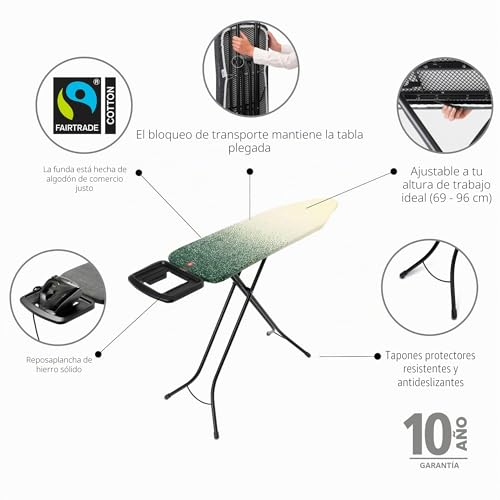 Miniatura 2 de Brabantia - Tabla De Planchar B - Soporte Fijo Para La Plancha - Altura Ajustable - Patas Antideslizantes - Funda De Algodón Con Capa De Espuma - Plegable - New Dawn - 124x38cm