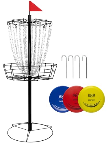 Image of Disc Golf Basket - Portable Disc Golf Target with Heavy Duty 24-Chains Come with 6pcs Disc Golf Discs and Carry Bag, Ground Stake -Suitable for Players of All Levels - Multi Color Available