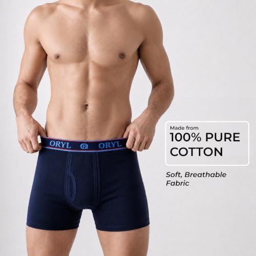Image of ORYL Men's 100% Cotton Solid Boxer Briefs | Soft Comfort Waistband | Functional Fly | Breathable Everyday Underwear | Pack of 2