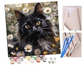 Peinture par Numero Adulte Chaton noir à poil long mignon Daisy (1) DIY Peinture à l'huile Numéros Toile Paint by Numbers Peindre par Nombre Kits sans Cadre 40x40cm