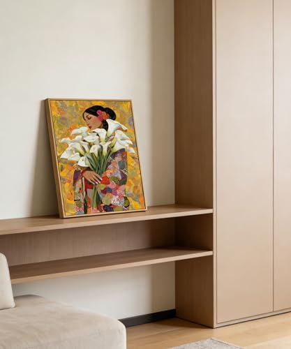 Framed Mexican Wall Art, Girl with Calla Lily Flower Wall Decor Picture, Mexican Botanical Floral Poster Print for Living room Bedroom Gallery Home Decoration 16x24in — view 4