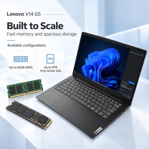 Image of Lenovo V14 G5 Business Laptop Bundle, Intel Core 7 240H H-Series 10-Core (Up to 5.2GHz), 14 inch FHD Anti-Glare, 16GB DDR5, 1TB Storage (512GB PCIe SSD + 500GB External Drive), Windows 11 Pro