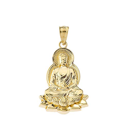 Fine 14k Yellow Gold Buddha on a Lotus Flower Pendant