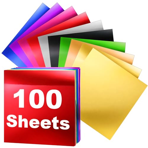 ZEAYEA 100 Sheets Metallic Cardstock Paper 12 x 12 250 GSM Reflective Shimmer Cardstock 10 Color Mirror Finish Paper Foil Board for Crafting Invitation Decoration Card Making DIY Projects