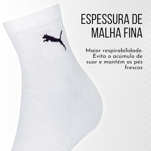 Kit 6 Pares Meia Cano Médio Puma Costura Fina Feminina Adulto (BR, Numérico, 34, 39, Regular, Regula