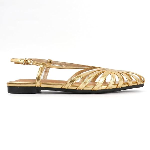 MAVMAX Slingback Flat Sandals for Women Fashion Strappy Square Toe Low Heeled Flats with Adjustable Buckle Summer Comfortable Dressy Shoes,Gold,US9 by MAVMAX - Used condition - Image 7