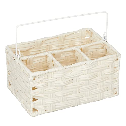Mdesign Plastic Woven Divided Cutlery Storage Organizer Caddy Tote - Basket Holder For Kitchen Table, Cabinet, Pantry - Holds Silverware, Forks, Knives, Spoons, Napkins And Other Utensils - White #TOP6