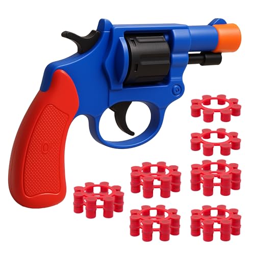 Kids Plastic Toy Gun With 8 Shot Ring Caps - Loud Sound Effects, Western Style, Spinning Ammo Barrel, Hand Held, Lightweight, Role Play and Fancy Dress Accessory for Kids 8 years+